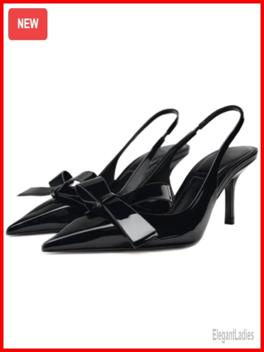 Kitten Heels Women Bow Pointed Toe Slingback Pumps Patent Leather